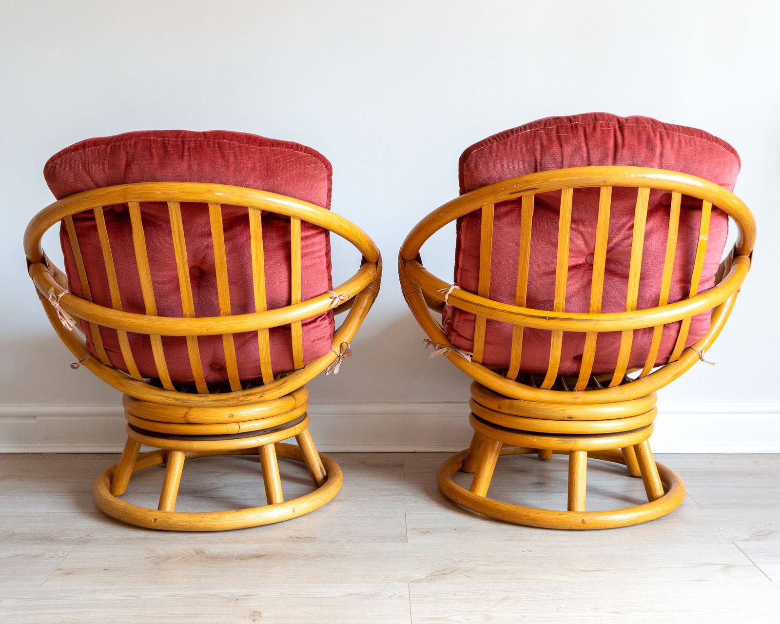 995.0 Rare Pair Of 1970s Bamboo Swivel Chairs Mcm Easy Chairs By Angraves Of Leicester photo