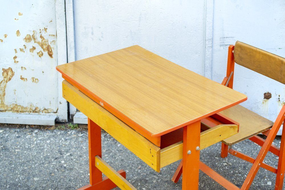 Children's Desk With Folding Seat In The Style Of The Reguitti Brothers, 1950s, Set Of 2 photo 530.4