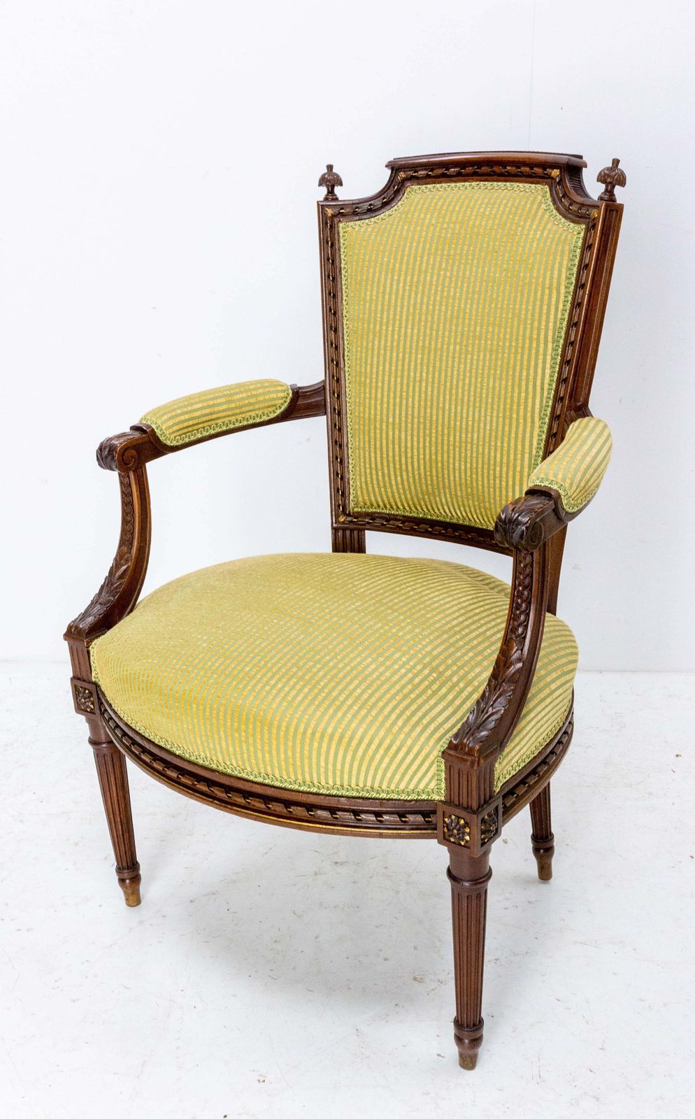 Pair Of Louis XVI Revival Open Armchairs French With Footstools, Midcentury photo vinterior
