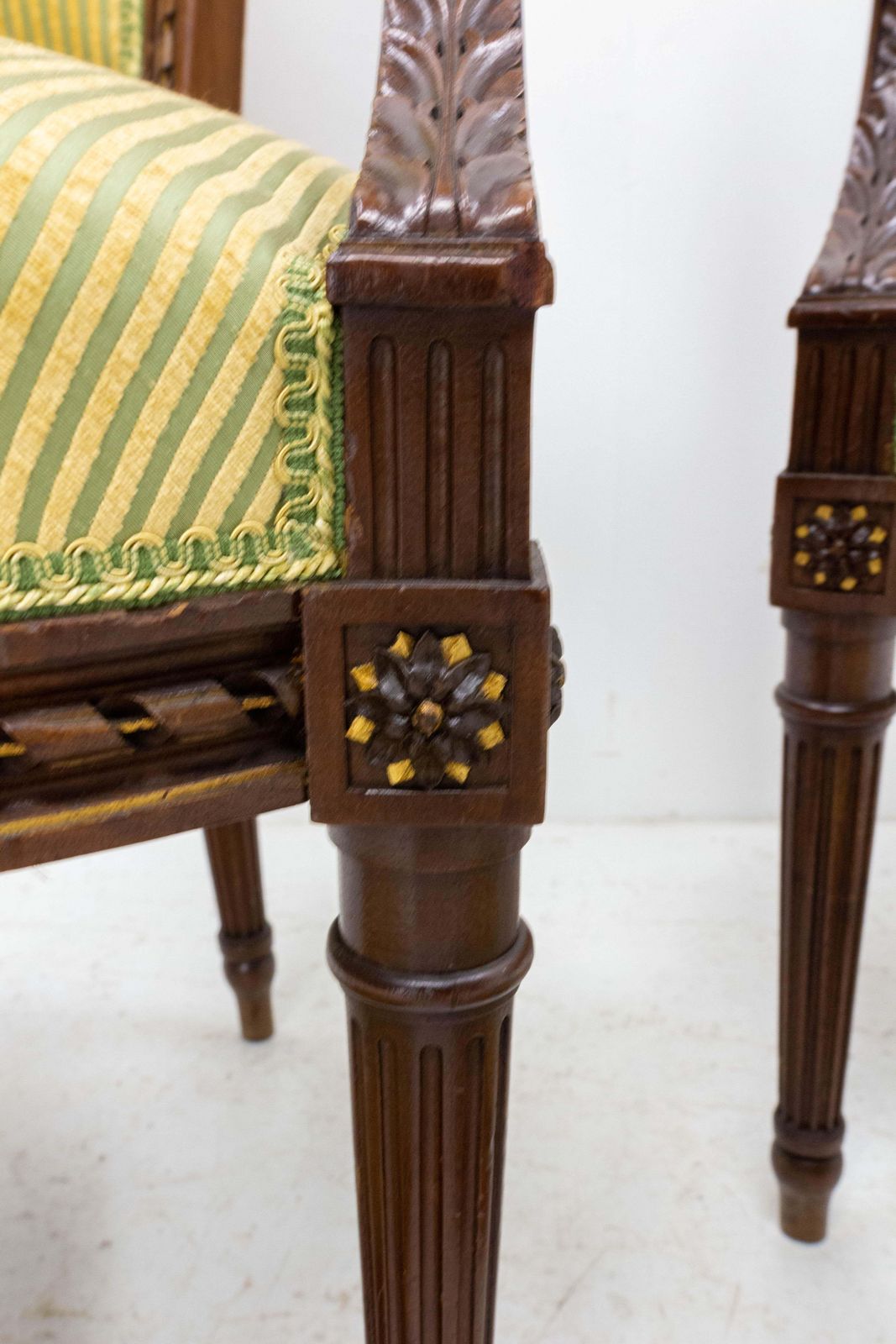 Pair Of Louis XVI Revival Open Armchairs French With Footstools, Midcentury photo vintage
