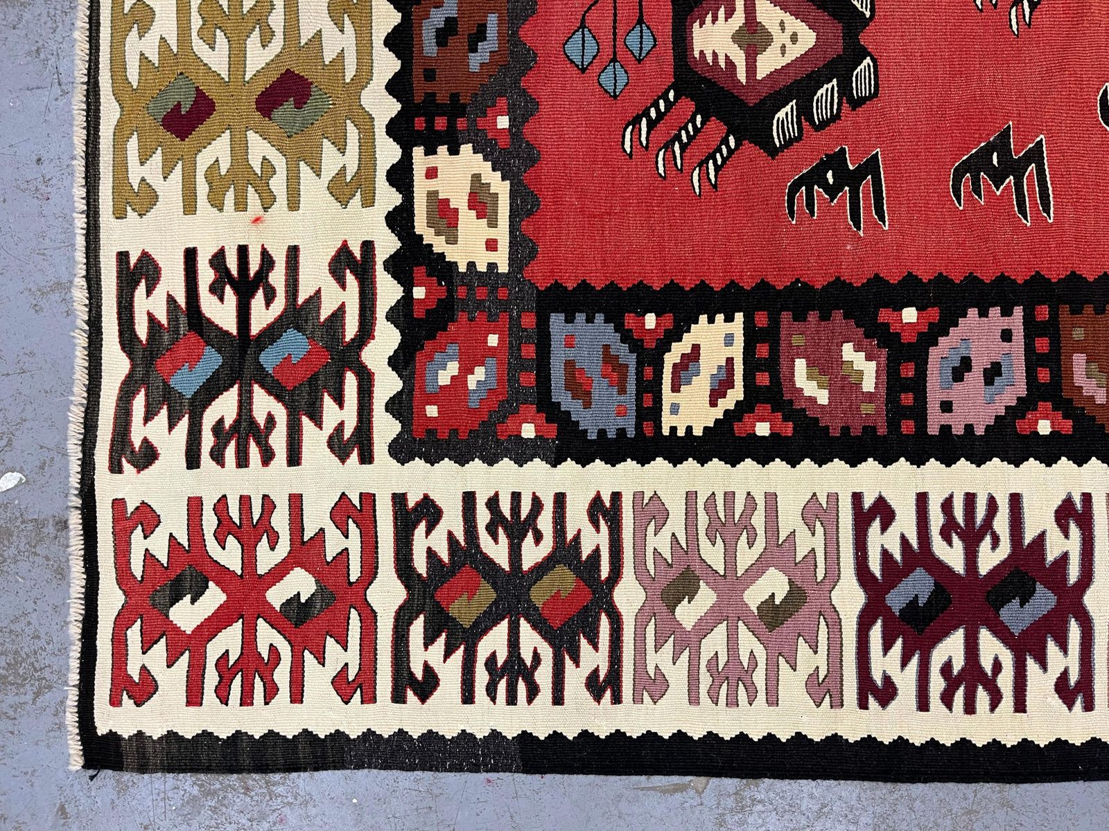 Antique Turkish Kilim Rug Handmade Modern Red Striped Pirot Kilims  306x254cm photo 6960.0