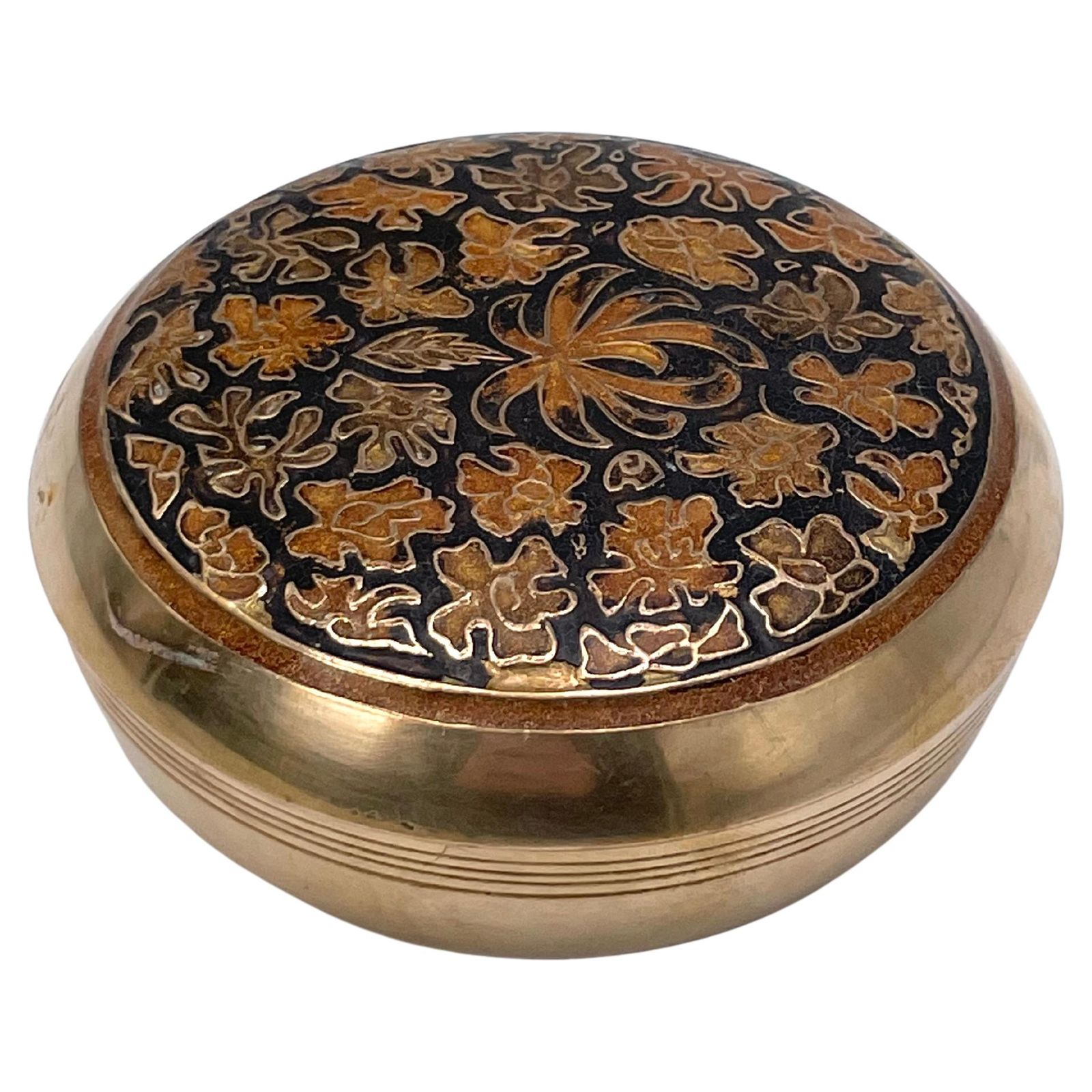 Jewerly, Decorative Brass Box, Old Patina, Pattern Flower,Gold Color France 1970