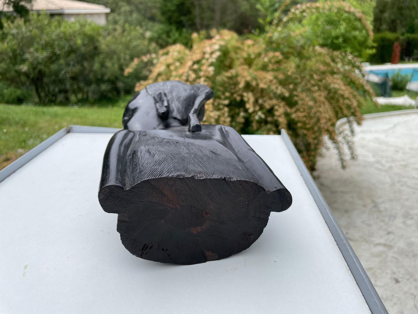 Sculpture In Wood From Africa, Bust Of A Woman, In A Black Color, Circa 1960 photo vintage