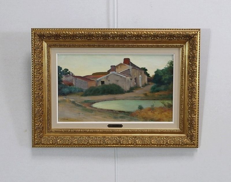 photo buy Painting Rural Scene Signed C. Perron – Early 20th Century