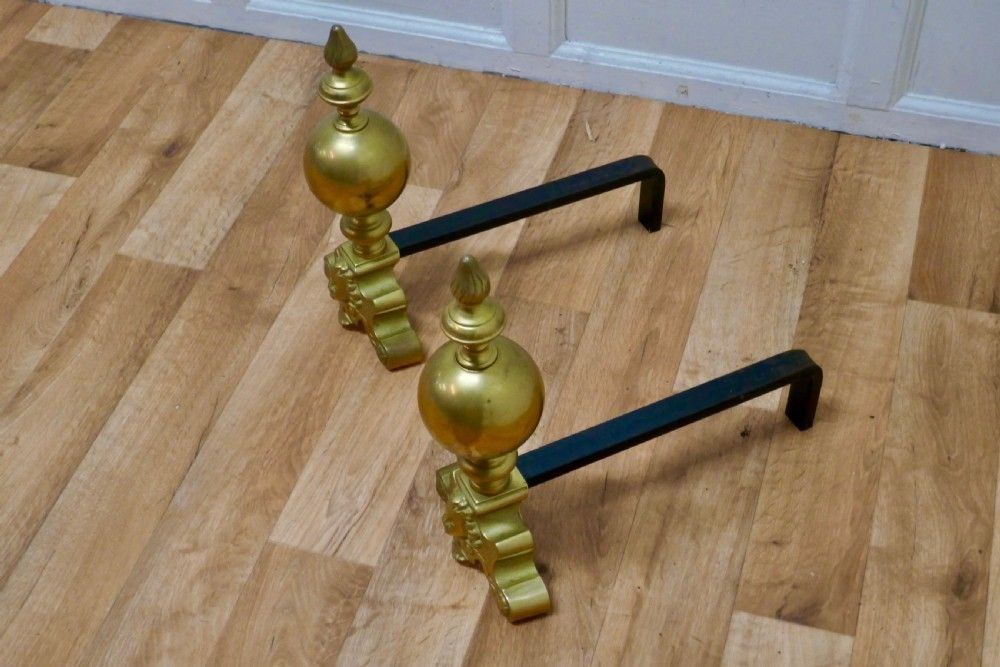 Large Pair Of French Brass Andirons, Fire Dogs Or Chenets photo Home Fixtures