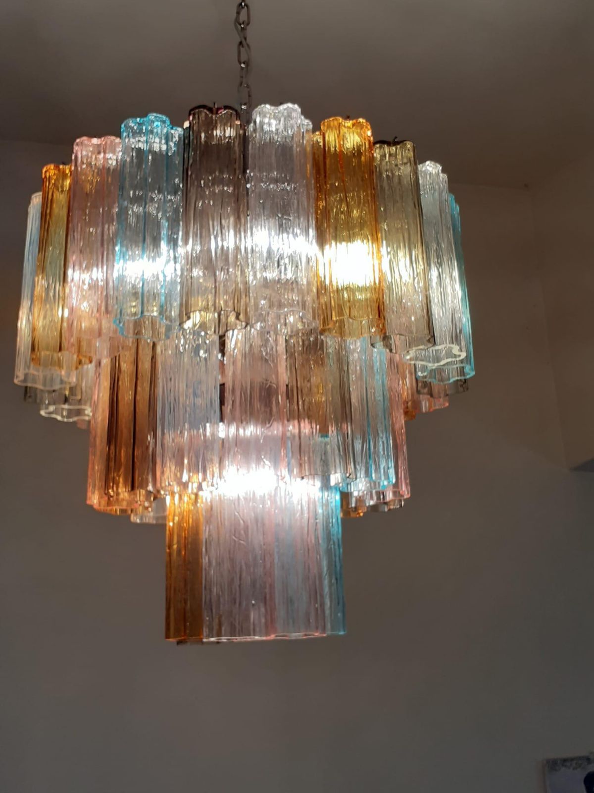 photo furniture Contemporary Murano Glass "Tronchi" Chandelier With A Chrome Metal Frame