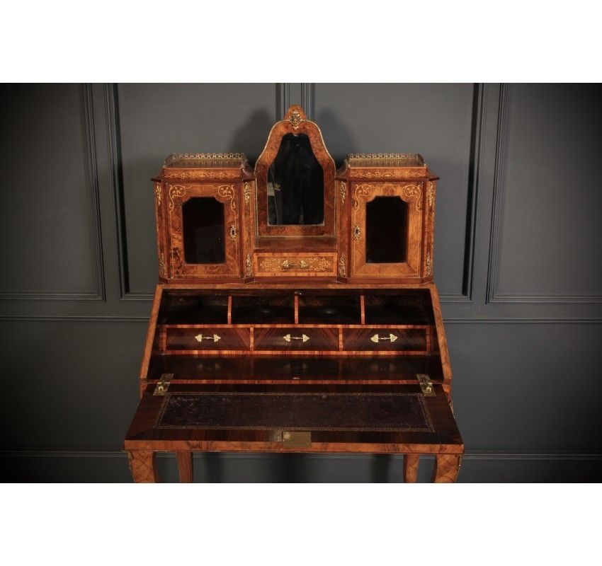 Burr Walnut Marquetry Inlaid Writing Desk photo for sale