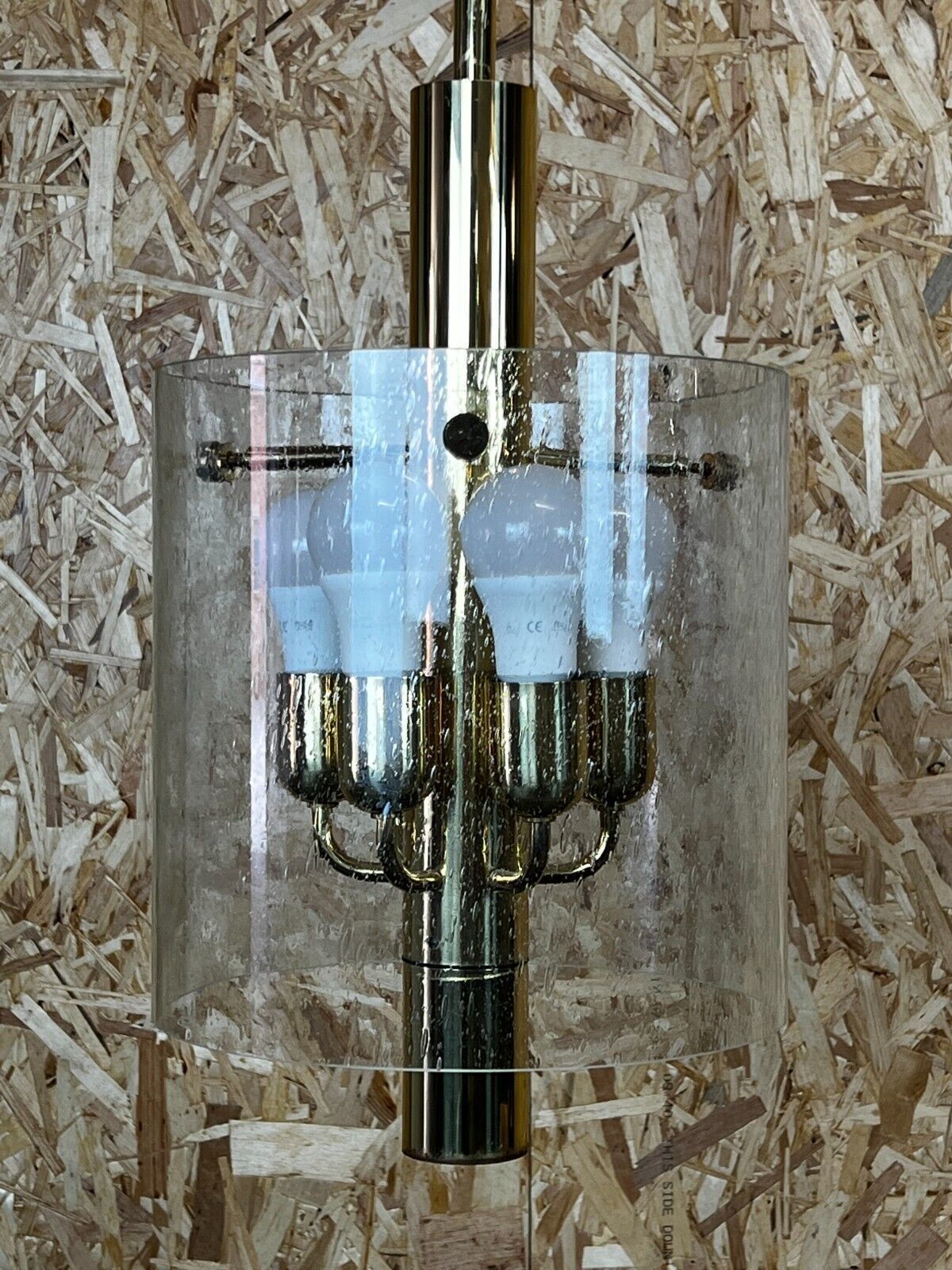 photo for sale 60s 70s Chandelier Huge Chandelier Pendant Lamp Limburg Glass & Chrome Design