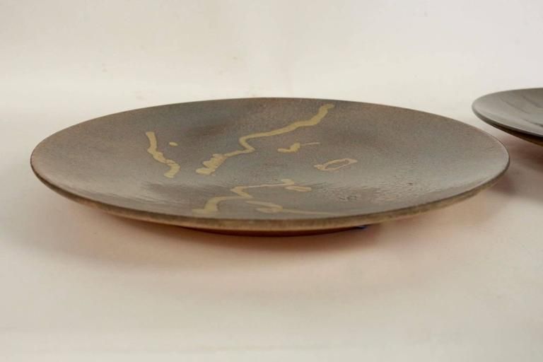 Two Hand Painted Abstract Ceramic Plates By 'Alan Beitner' Signed photo furniture