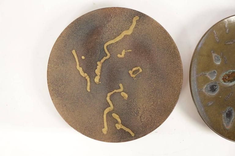 Two Hand Painted Abstract Ceramic Plates By 'Alan Beitner' Signed photo 1474.36