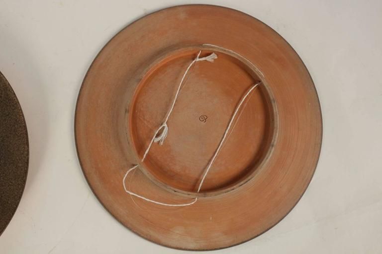 photo for sale Two Hand Painted Abstract Ceramic Plates By 'Alan Beitner' Signed