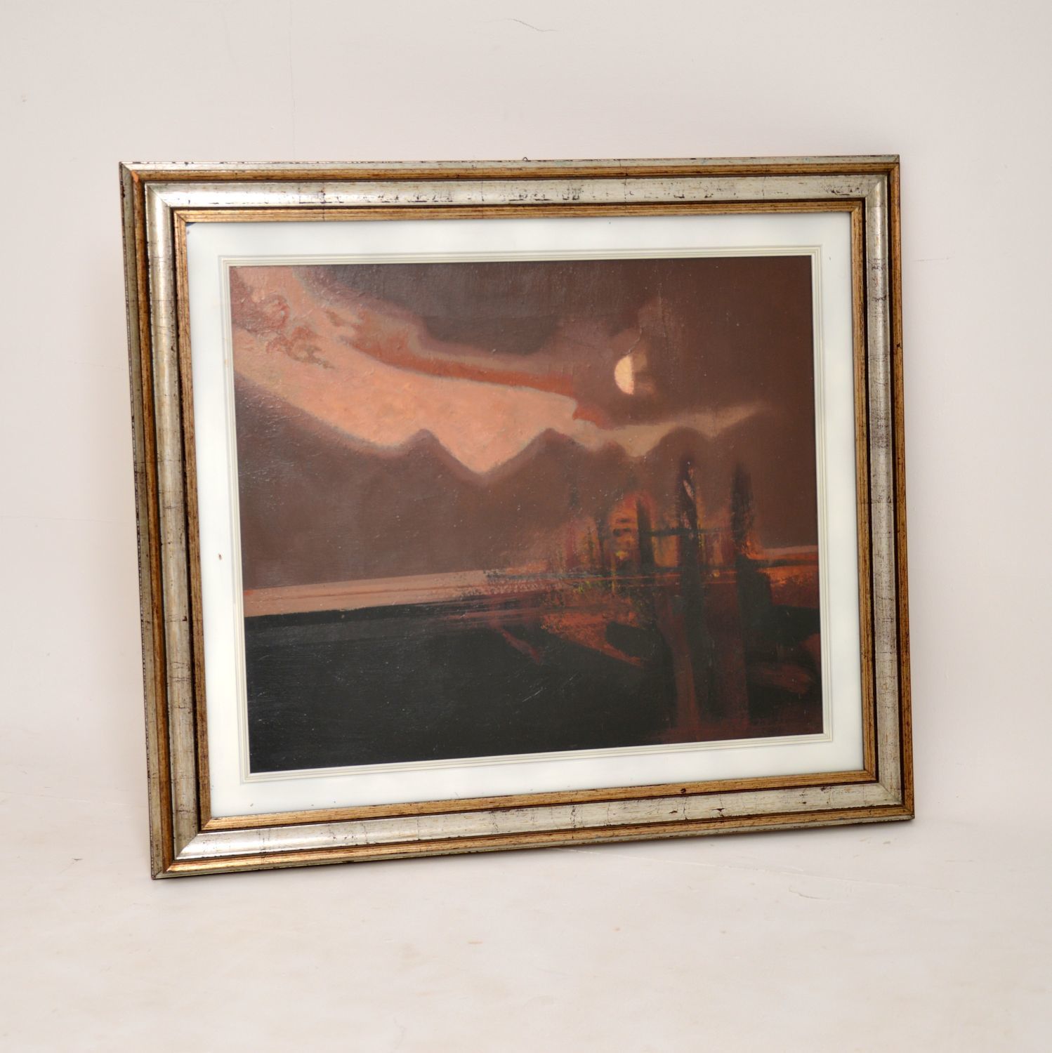 Pair Of Italian Abstract Framed Oil Paintings C.1980 Signed "Giussani" photo furniture