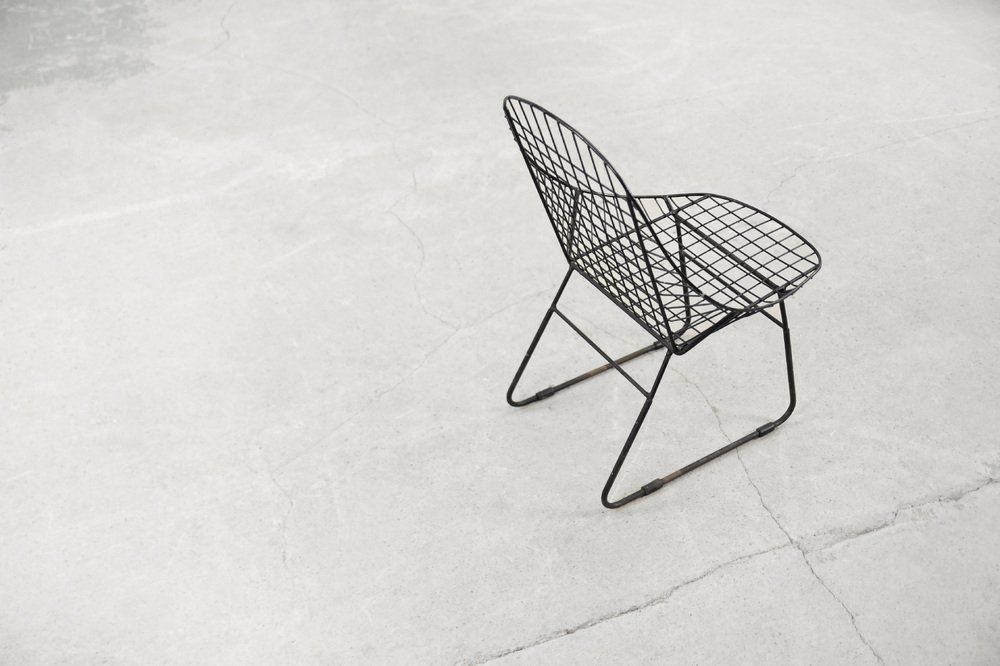 photo furniture Scandinavian Mid Century Modern Minimalist Black Wire Prototype Chair, 1960s, Set Of 5