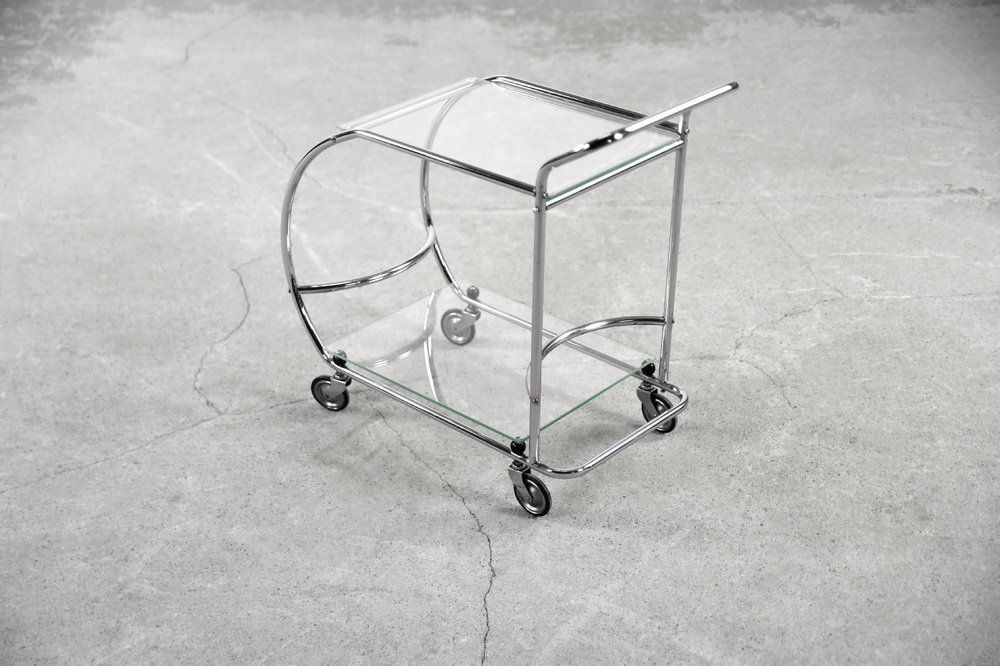 Vintage Art Dèco Tubular Steel Chrome Plated And Glass Bar Cart, 1950s photo vintage