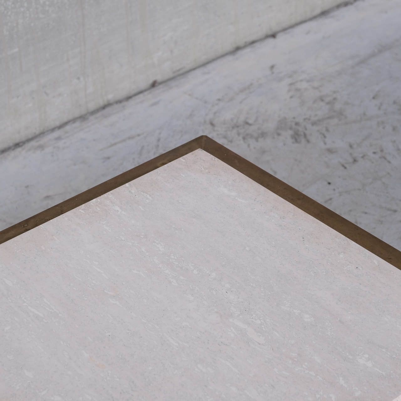 Travertine And Brass Mid Century French Side Or Coffee Table photo for sale