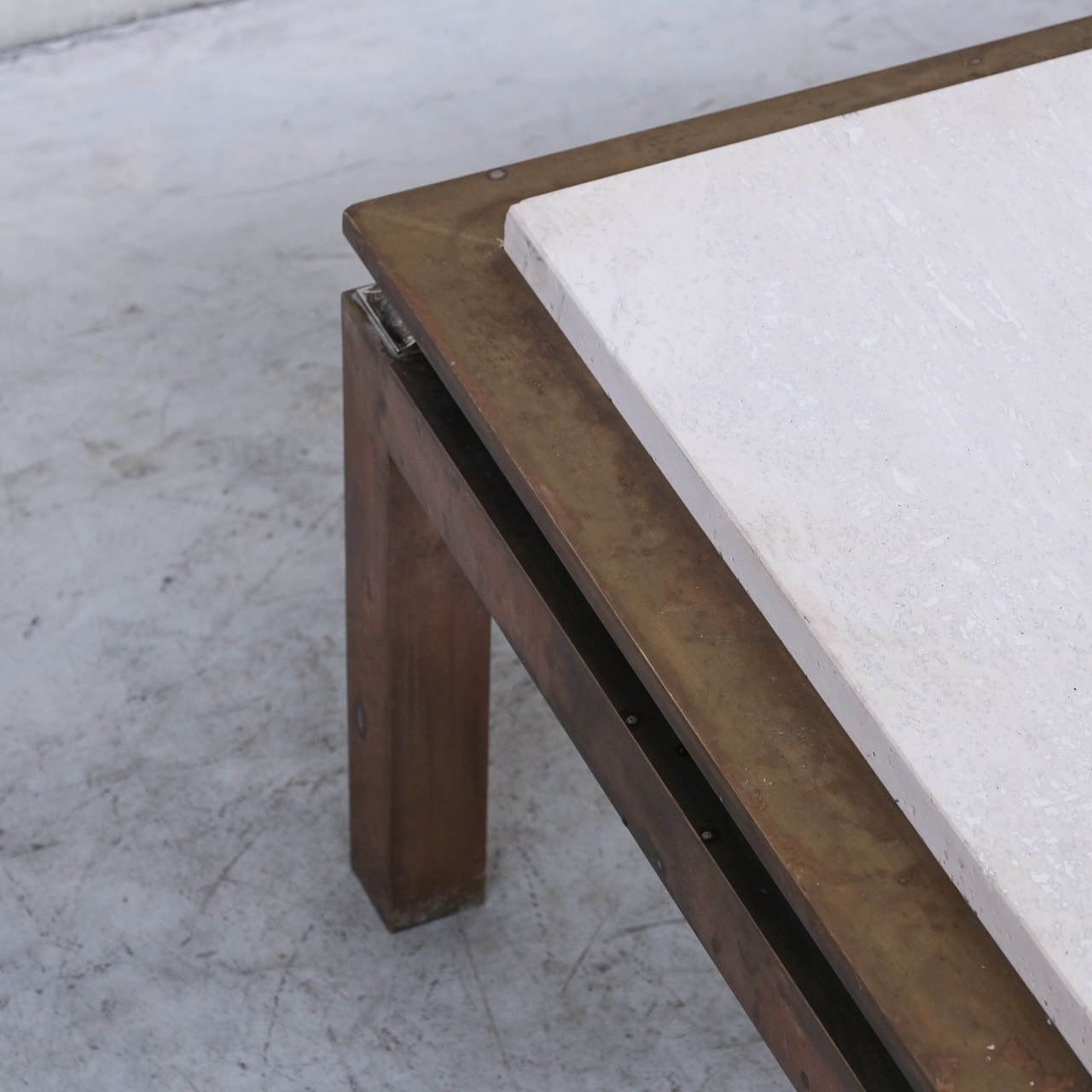 Travertine And Brass Mid Century French Side Or Coffee Table photo 450.0