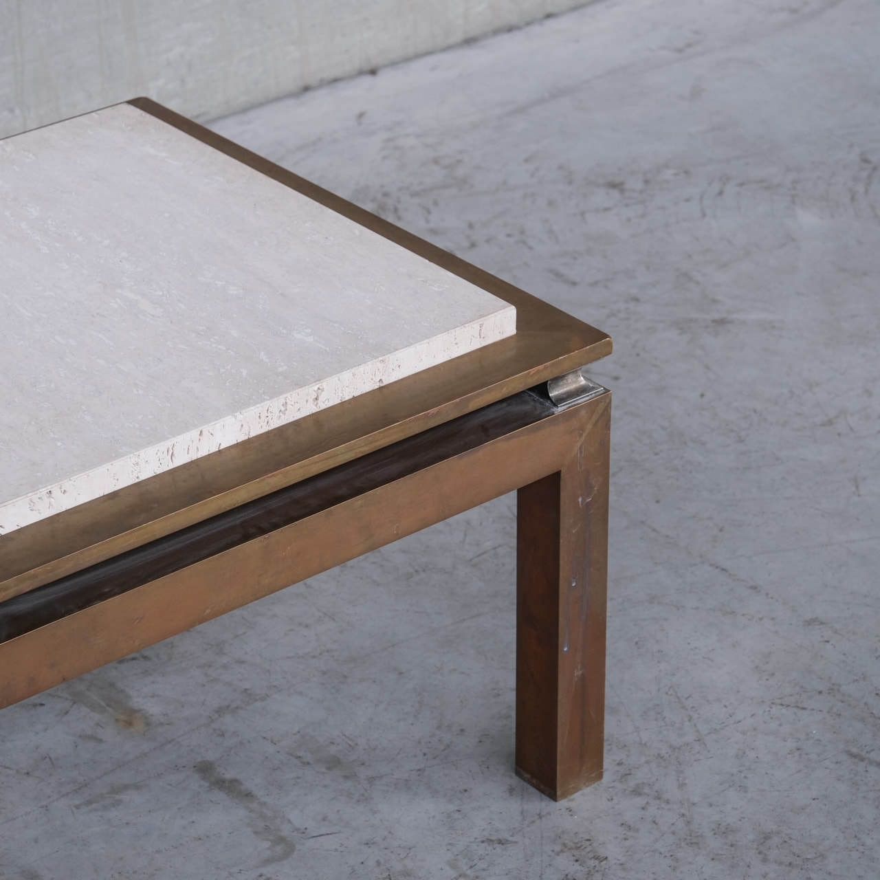 Travertine And Brass Mid Century French Side Or Coffee Table photo vinterior