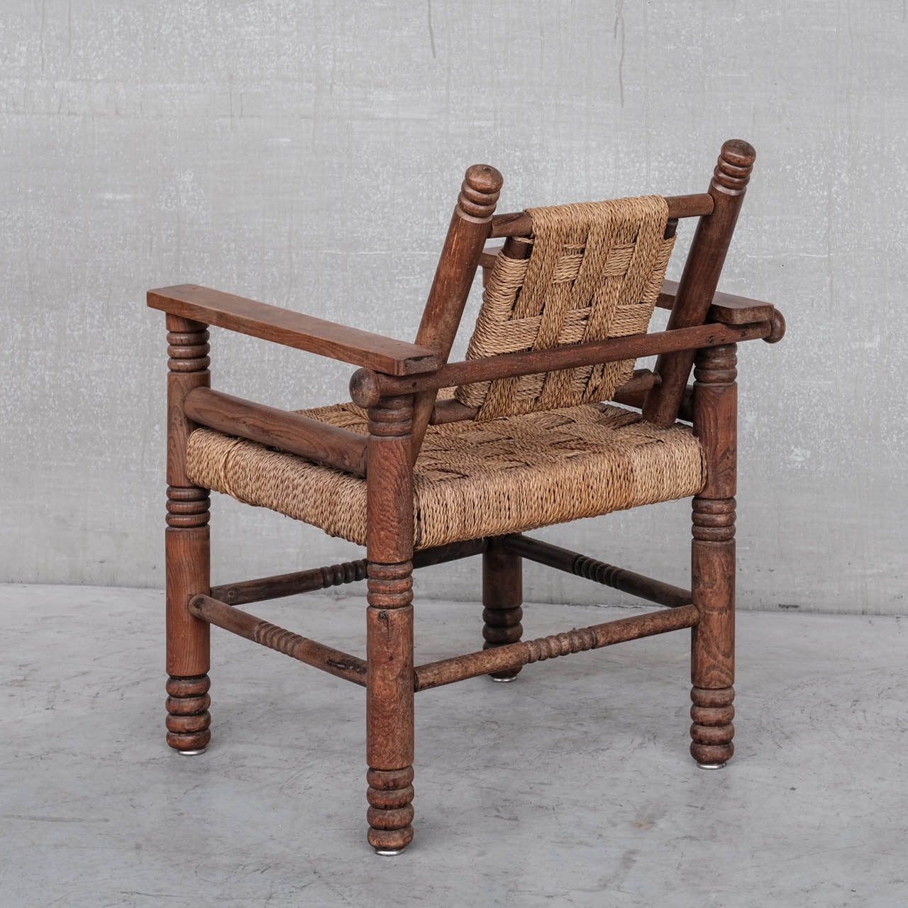Furniture French Art Deco Cord And Oak Armchair Attr. To Charles Dudouyt photo