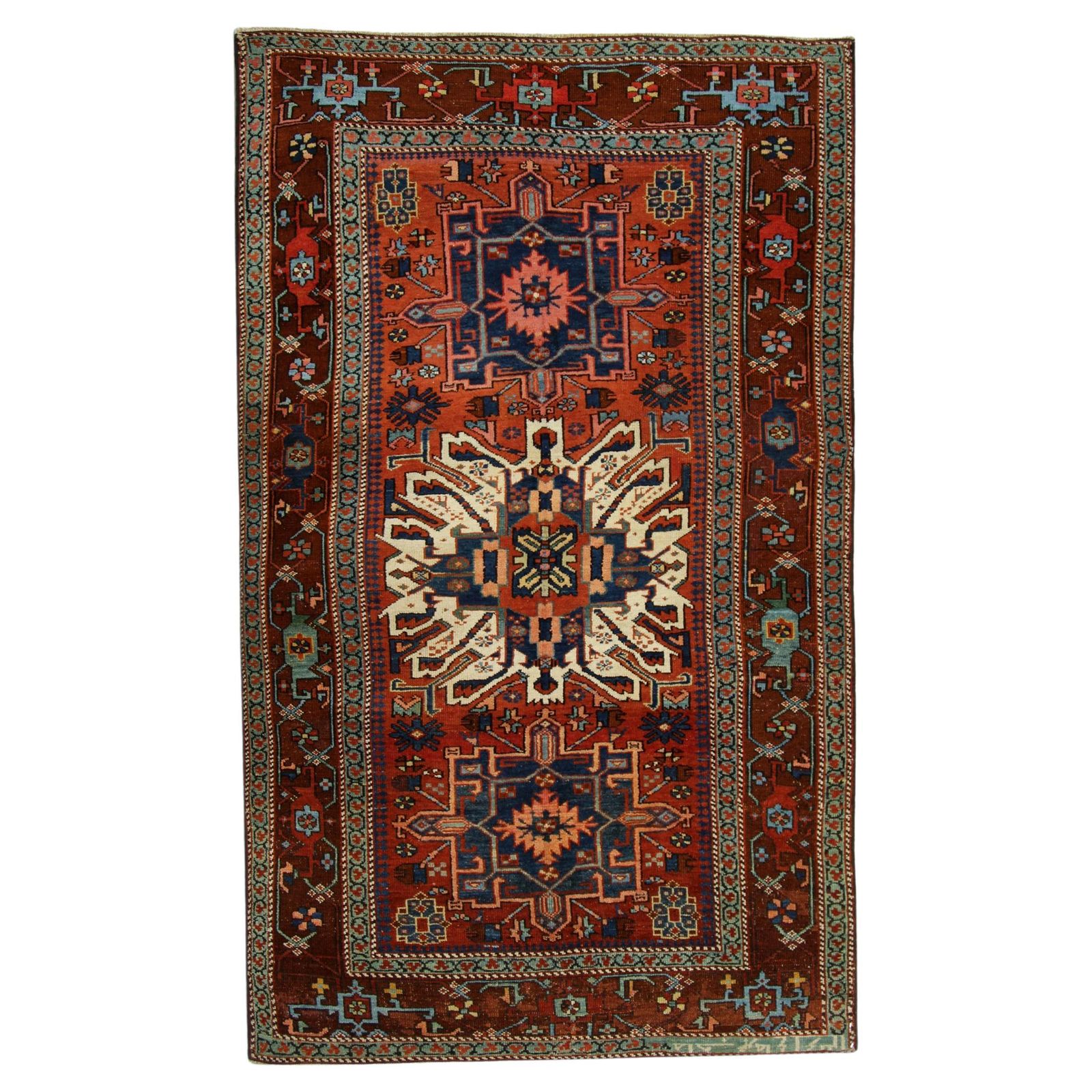 Antique Kazak Rug Handwoven Carpet Rust Geometric Tribal Rug 137x260cm