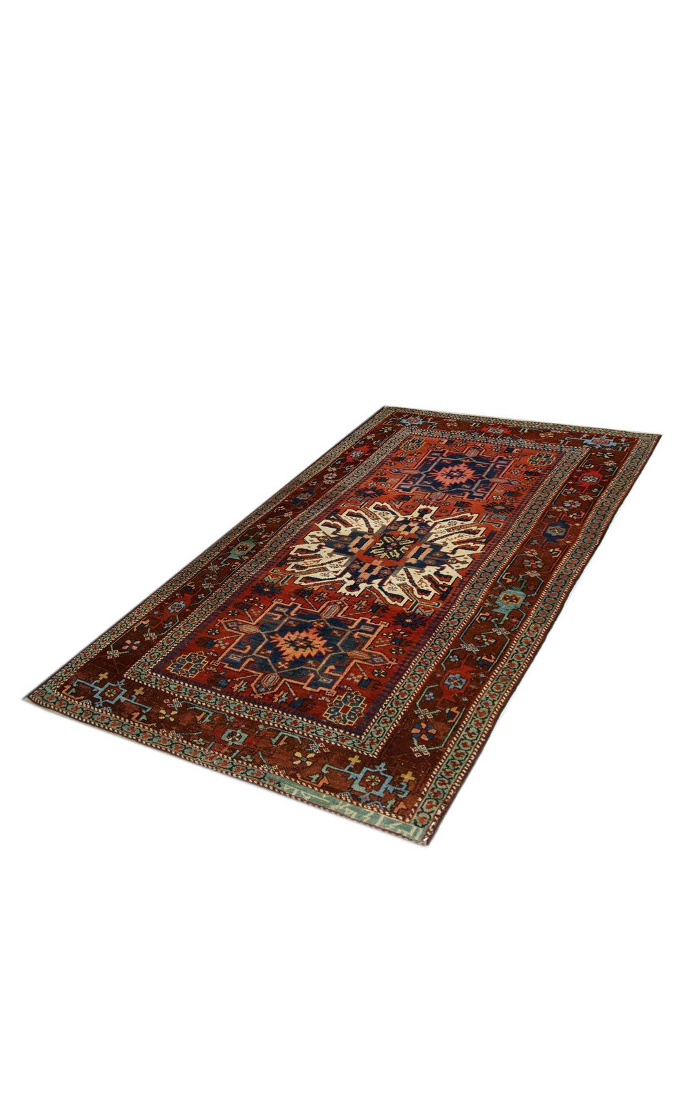 Antique Kazak Rug Handwoven Carpet Rust Geometric Tribal Rug 137x260cm photo for sale