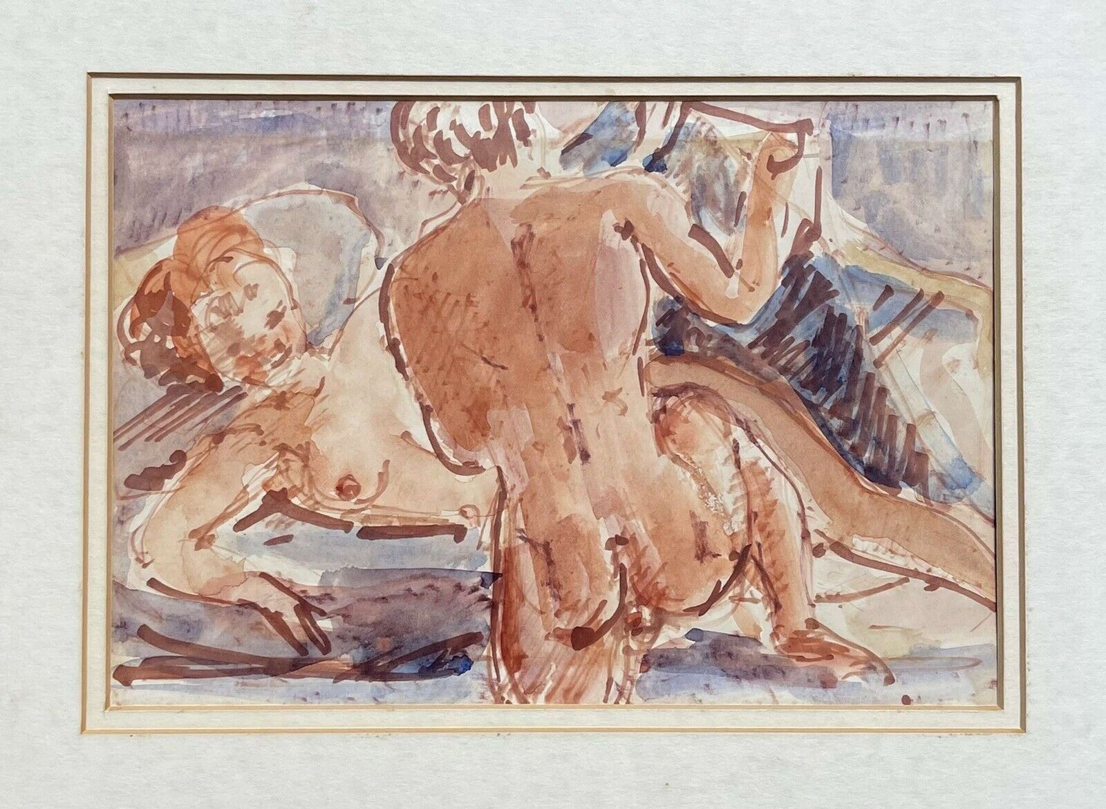 Stuart Scott Somerville Nude Couple Watercolour/ Gouache photo vintage
