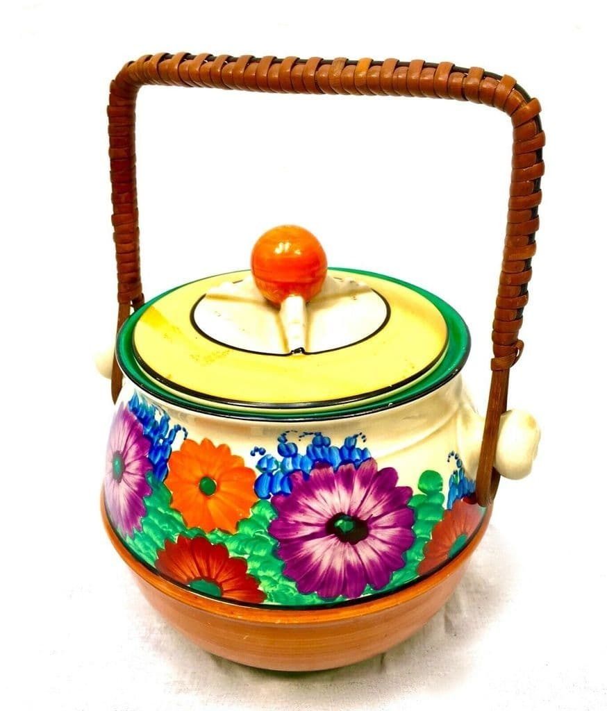 Clarice Cliff Gayday Biscuit Barrel Shape 355 Art Deco Pottery Antique / Bizarre photo furniture