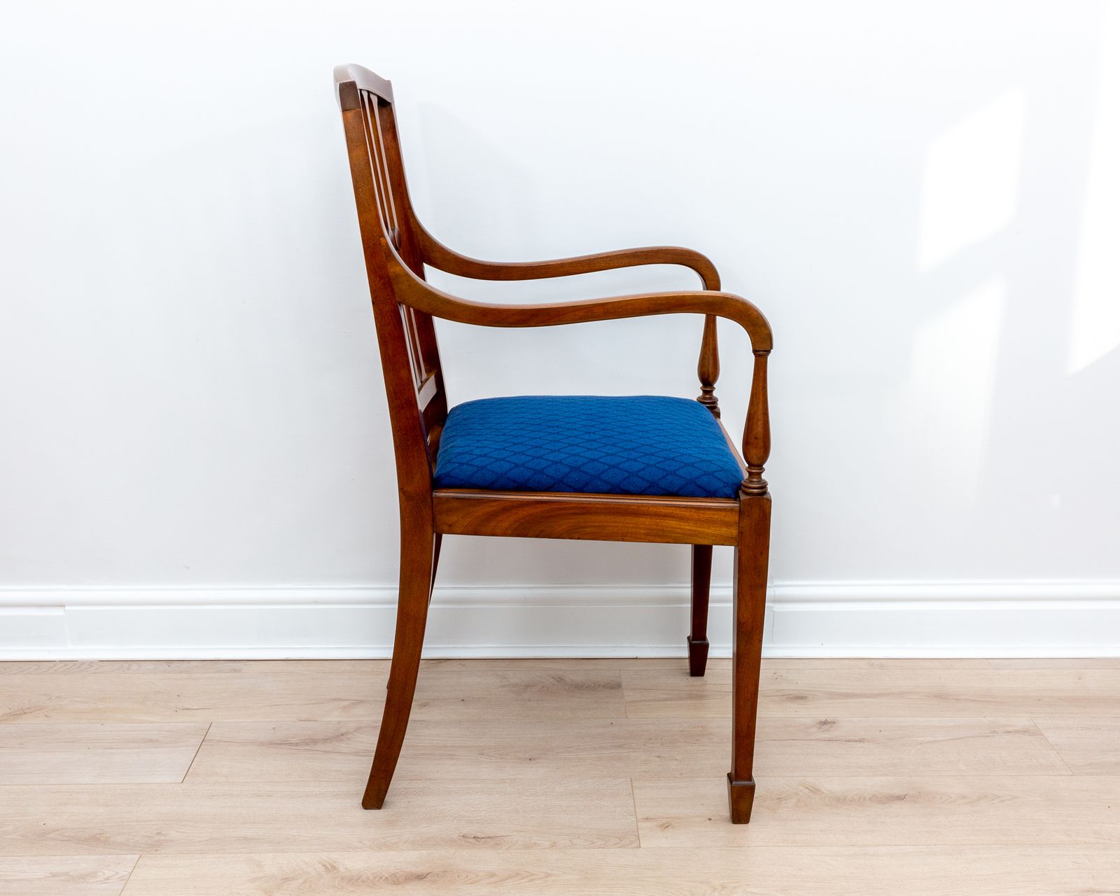 photo for sale Fine English Regency Sheraton Revival Antique Mahogany Inlaid Armchair