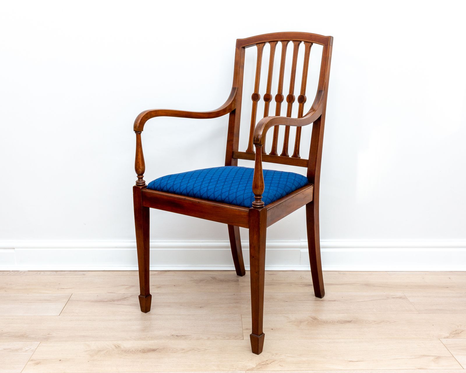 Fine English Regency Sheraton Revival Antique Mahogany Inlaid Armchair photo furniture