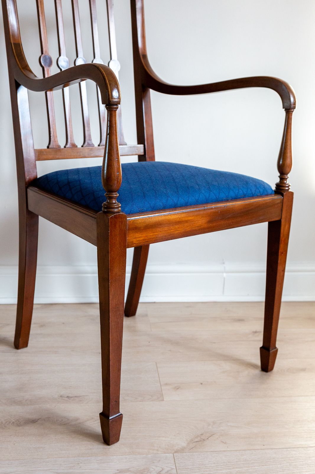 695.0 Fine English Regency Sheraton Revival Antique Mahogany Inlaid Armchair photo