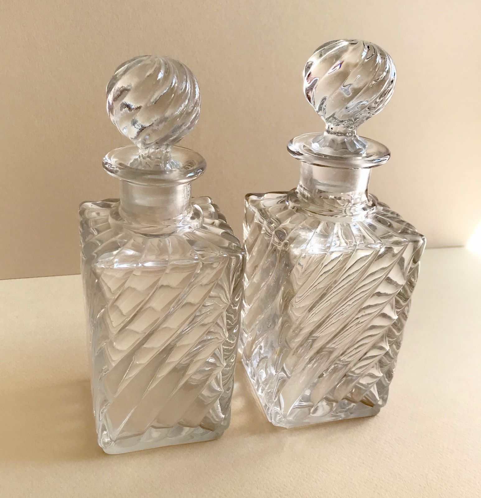 Baccarat Square Base Swirl Bamboo Design Crystal Small Decanters  Set Of 2 photo buy