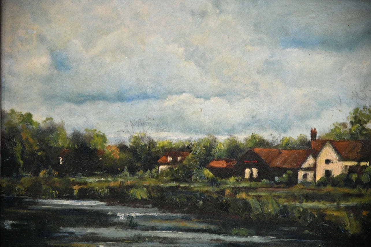 Rural River Landscape Oil Painting photo for sale