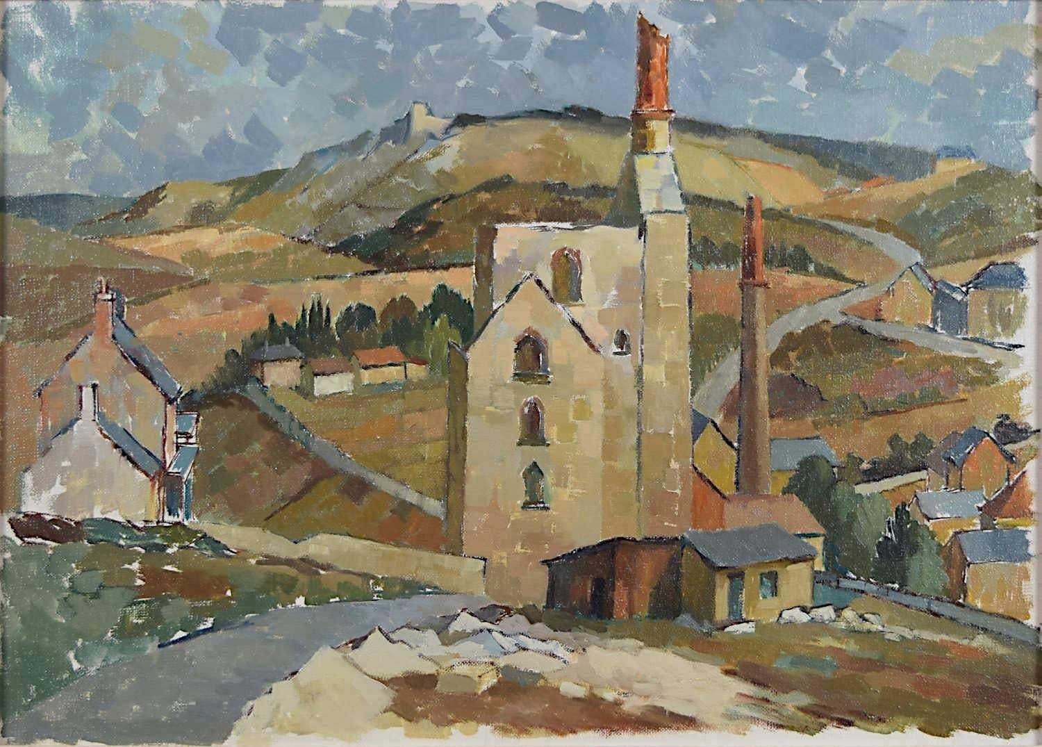 Clifford Charman Landscape With Farmhouses Oil Painting Modern British Art C. 1960s