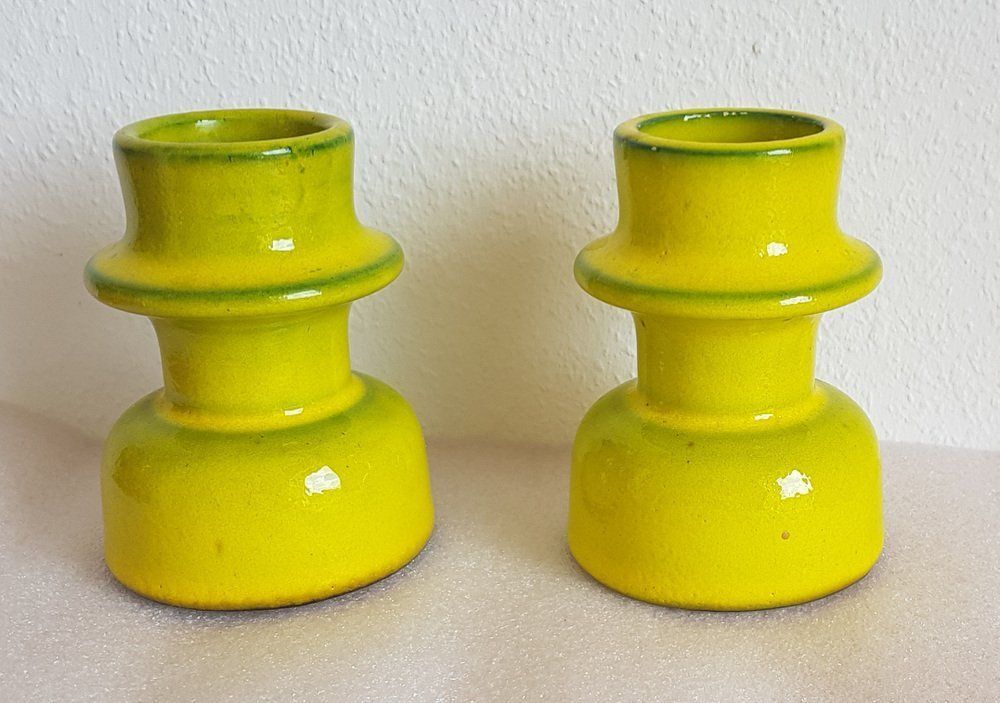 Scandinavian Space Age Ceramic Candleholders, 1970s, Set Of 2