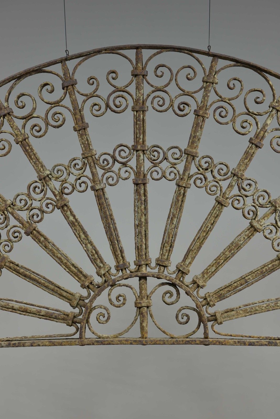 Antique Wrought Iron Demilune Overdoor Grill photo for sale
