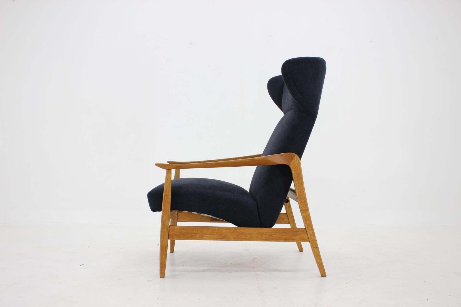1960s Oak Reclining Wing Chair, Czechoslovakia photo for sale