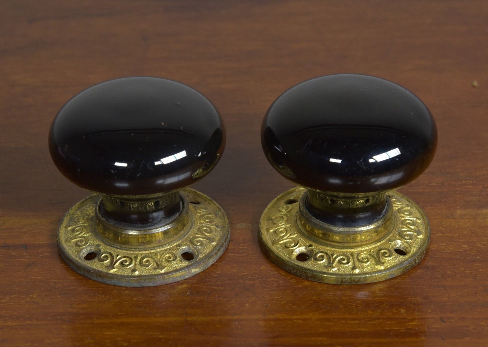 Anique Ceramic & Brass Doorknobs   Two Pairs photo Home Fixtures
