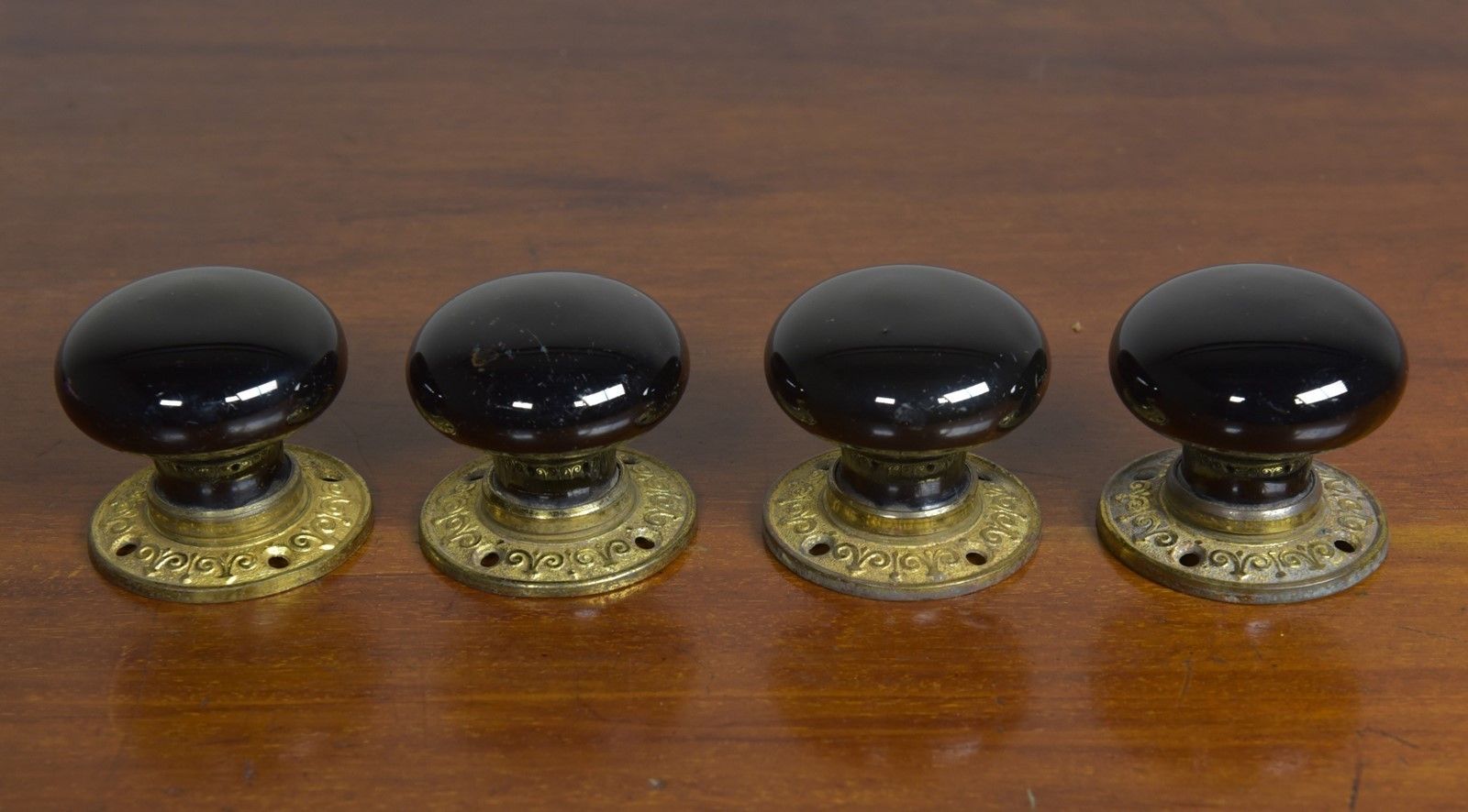 Anique Ceramic & Brass Doorknobs   Two Pairs photo 295.0