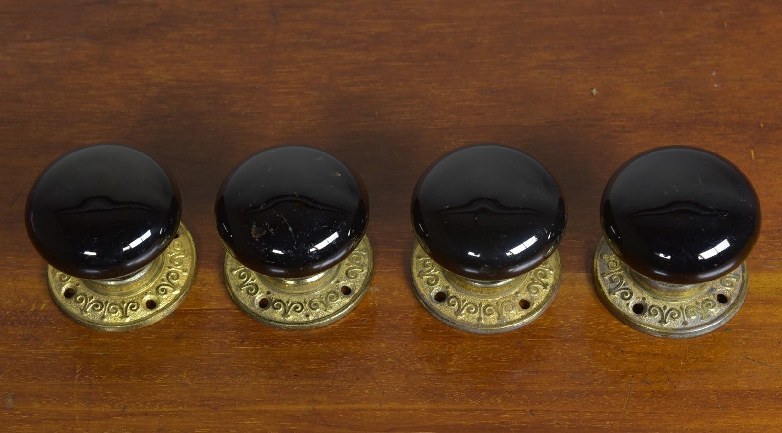 Anique Ceramic & Brass Doorknobs   Two Pairs photo vinterior