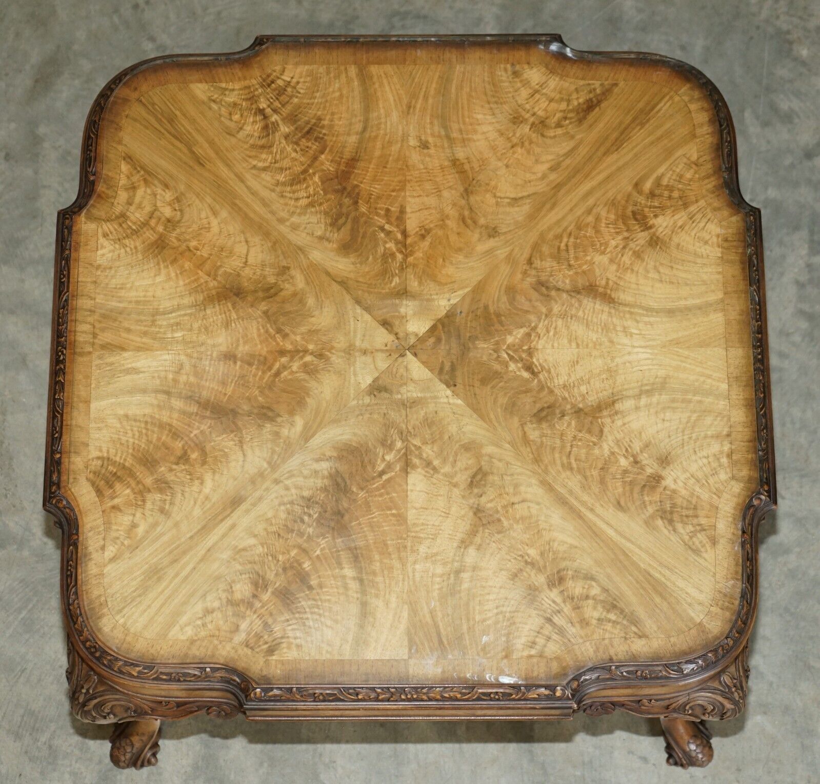 photo for sale Exquisite Burr Walnut Coffee Cocktail Table With Ornately Carved Cabriole Legs