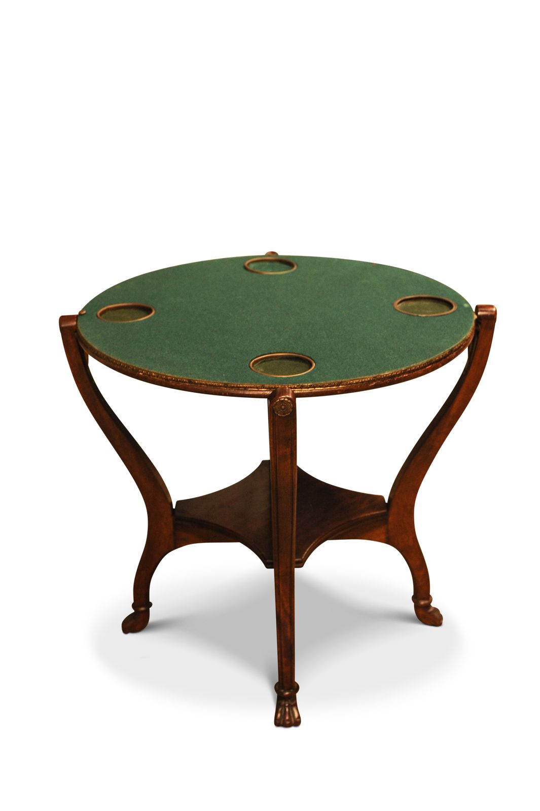 A Rare Example 19th Century, Empire, Regency Card Table, With A Reversible Top Featuring An Embossed Brass Banding & Brass Dice Bowls Ol photo for sale