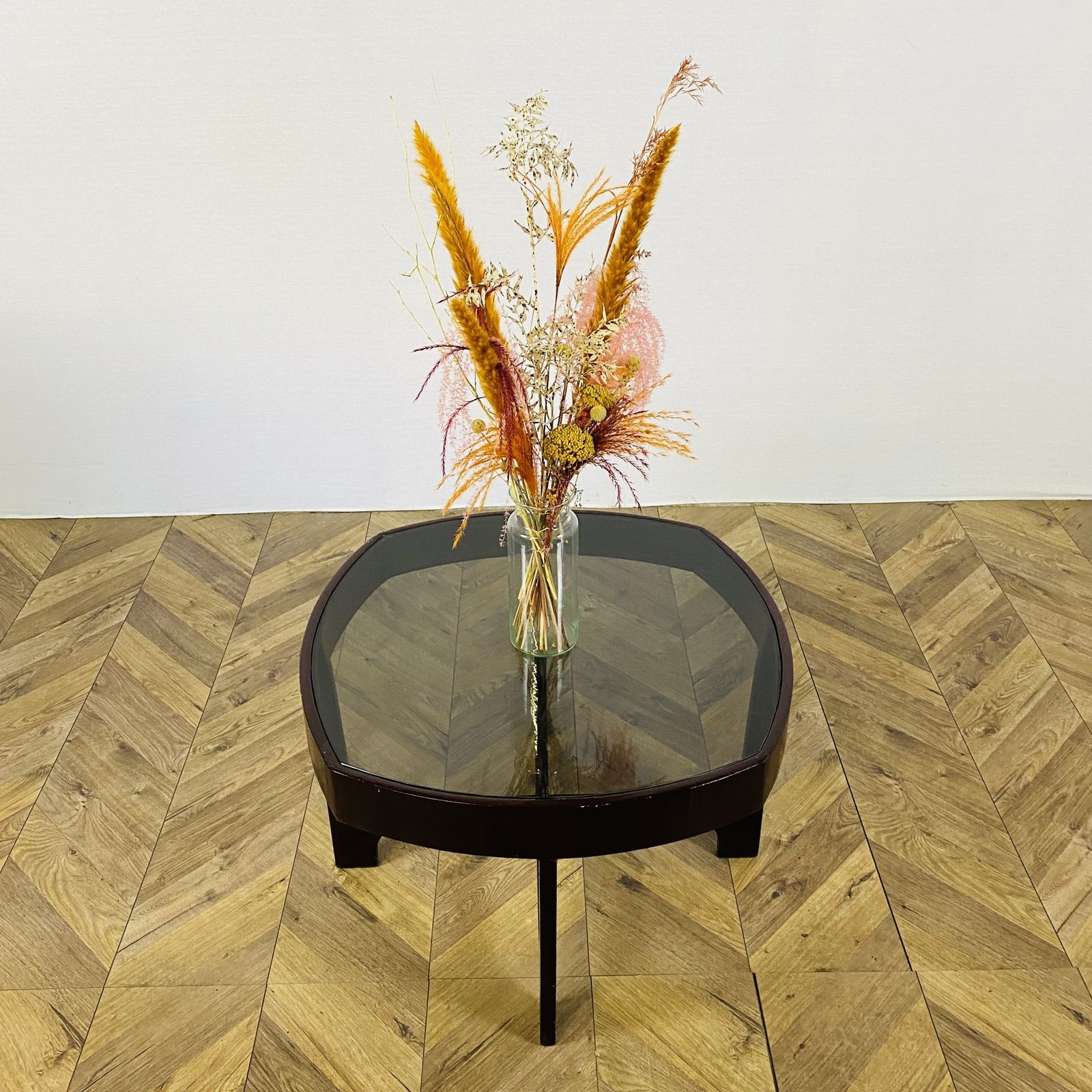 Vintage Dark Wood + Smoked Glass Coffee Table, C1960s photo buy