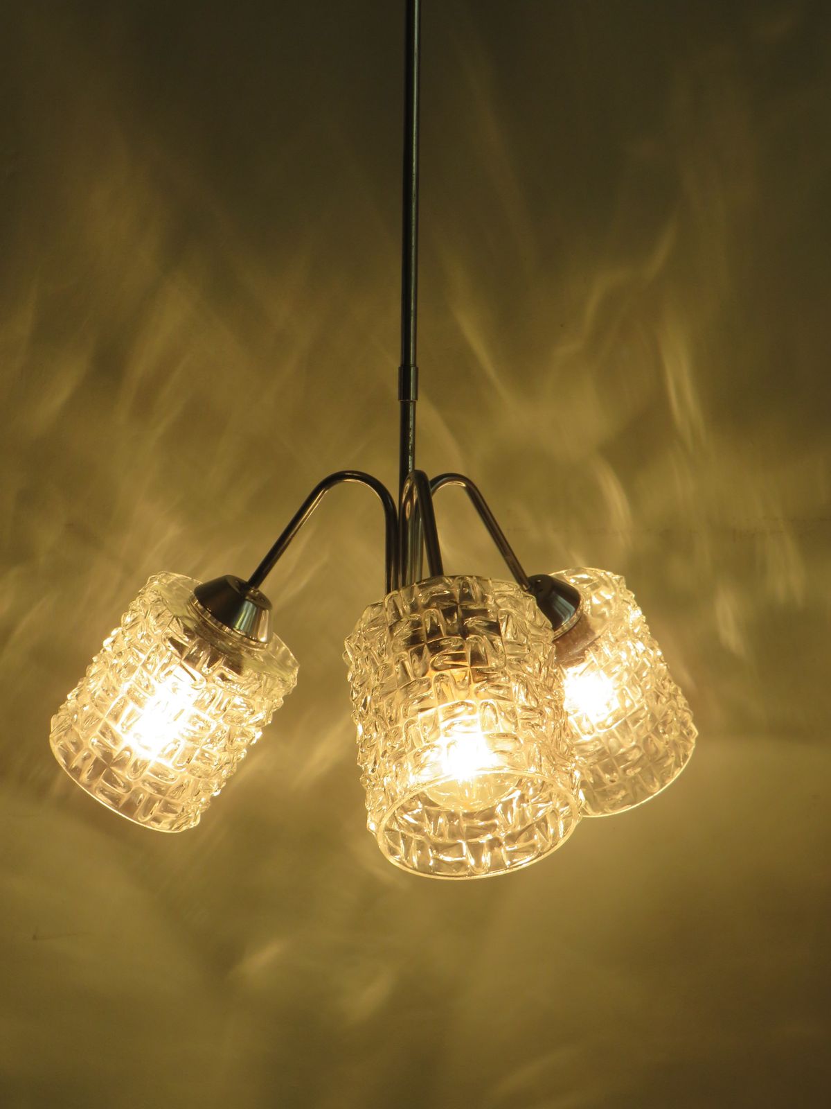 Mid Century Chandelier, Chrome And Glass, Belgium 1960 photo buy