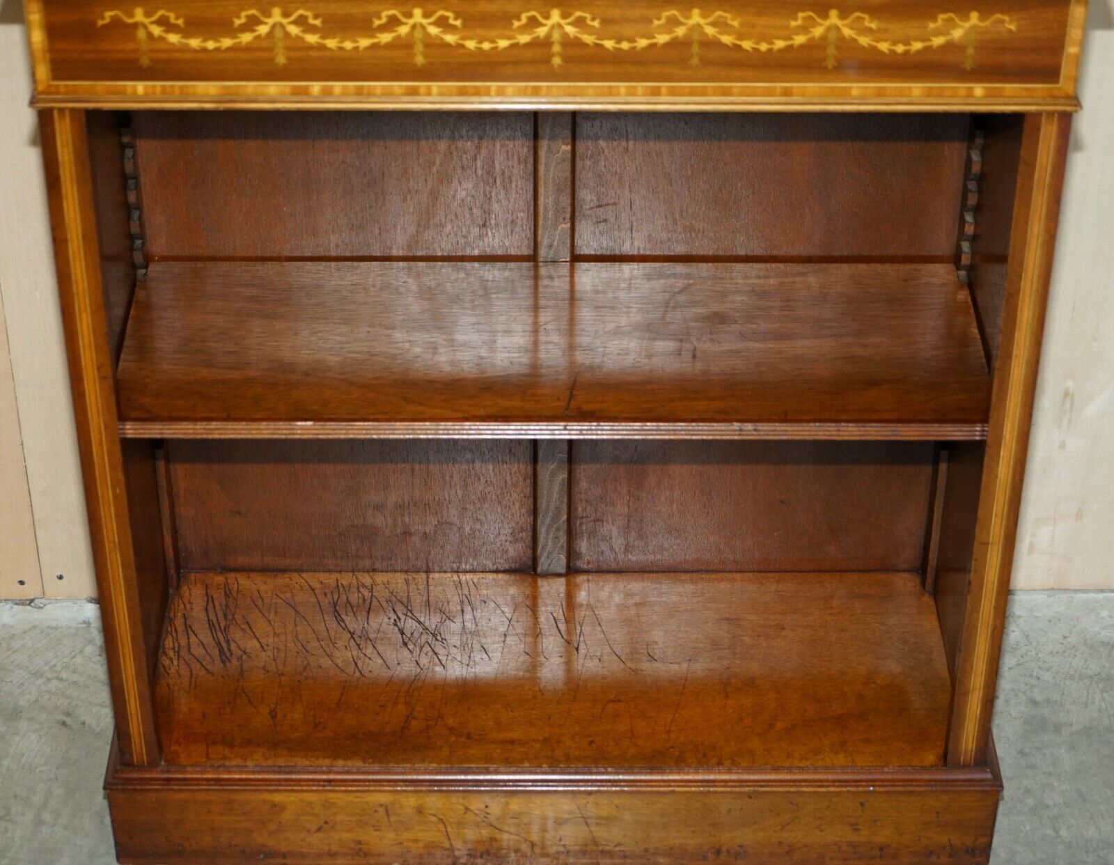Brights Of Nettlebed Sheraton Burr Elm Walnut Inlay Dwarf Library Open Bookcase photo Furniture