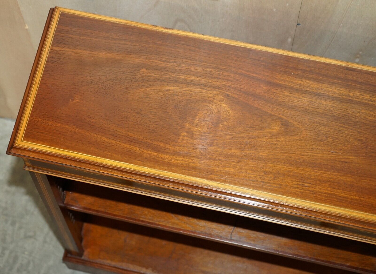 Brights Of Nettlebed Sheraton Burr Elm Walnut Inlay Dwarf Library Open Bookcase photo vintage