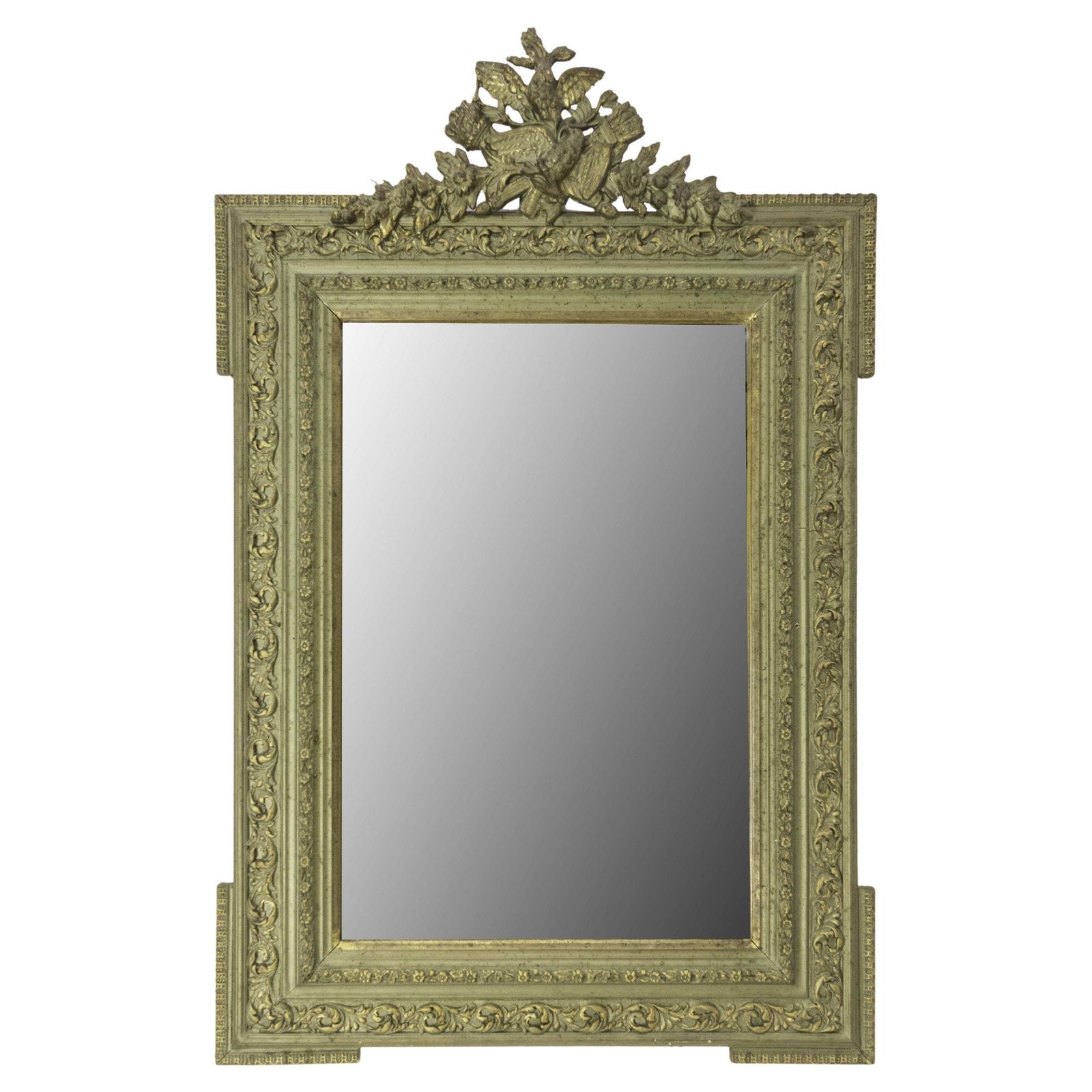 Miroir français en stuc à patine bronze, décors végétaux, Napoléon III, vers 1890