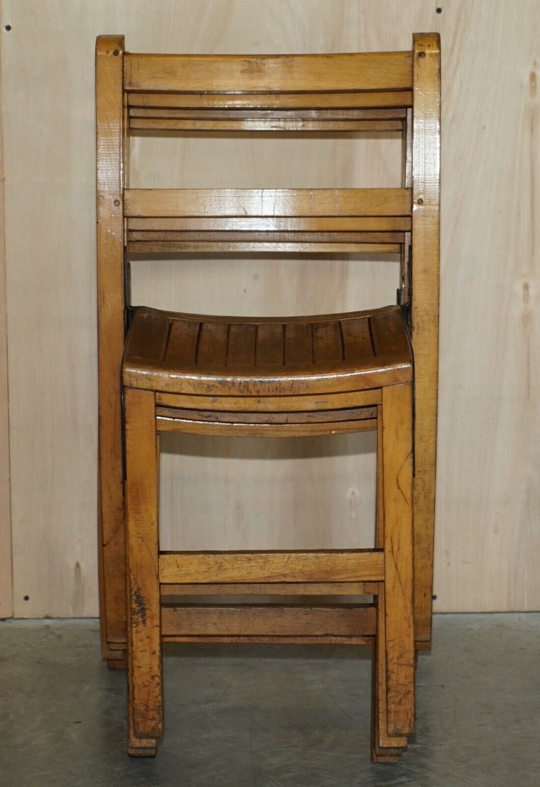 Nice Vintage Set Of Circa 1930's English Oak Stacking Chairs With Period Finish photo furniture