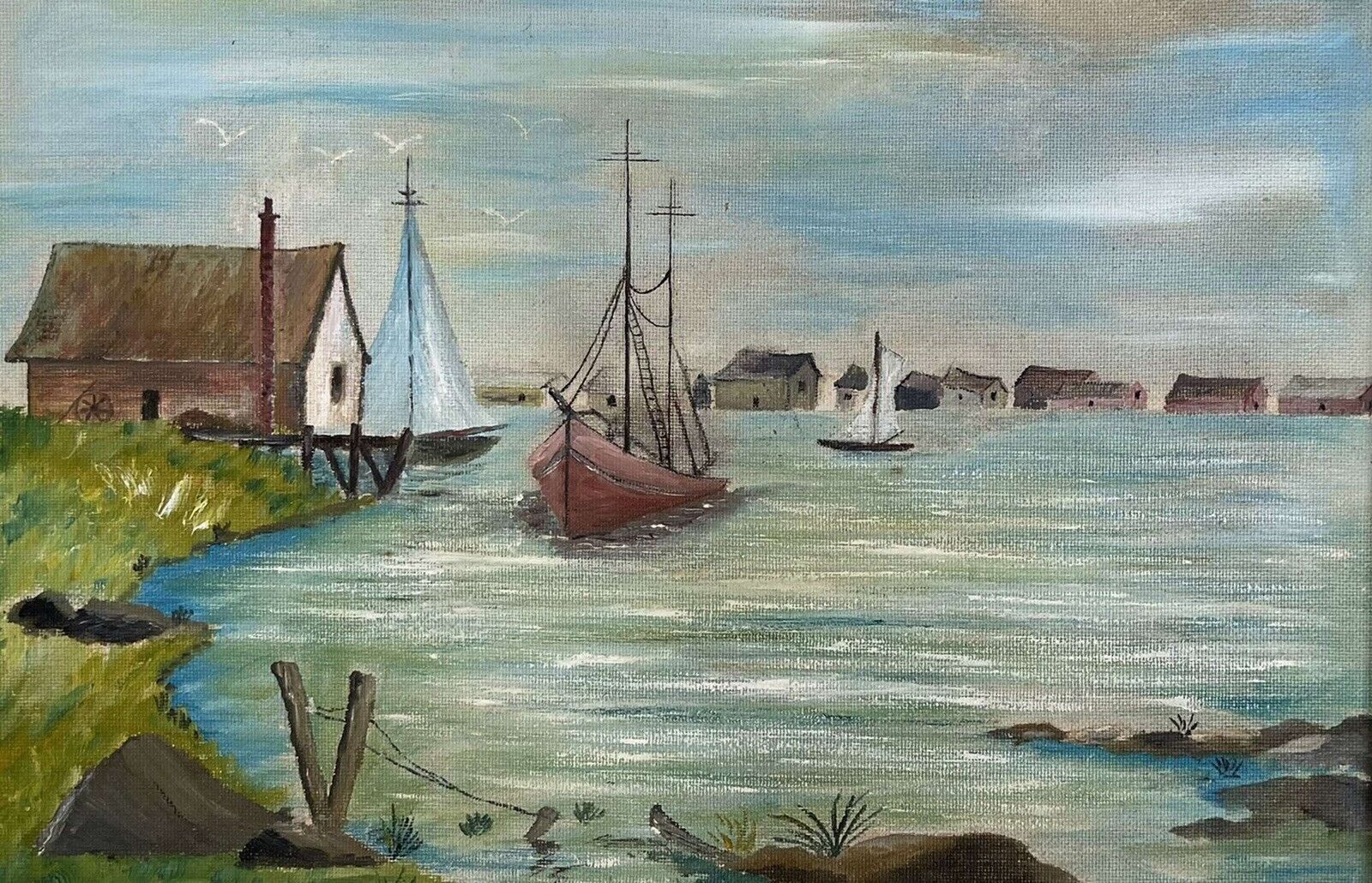 Original Oil Painting By Finbarr Lynch 1969 Scandinavian Coast photo buy