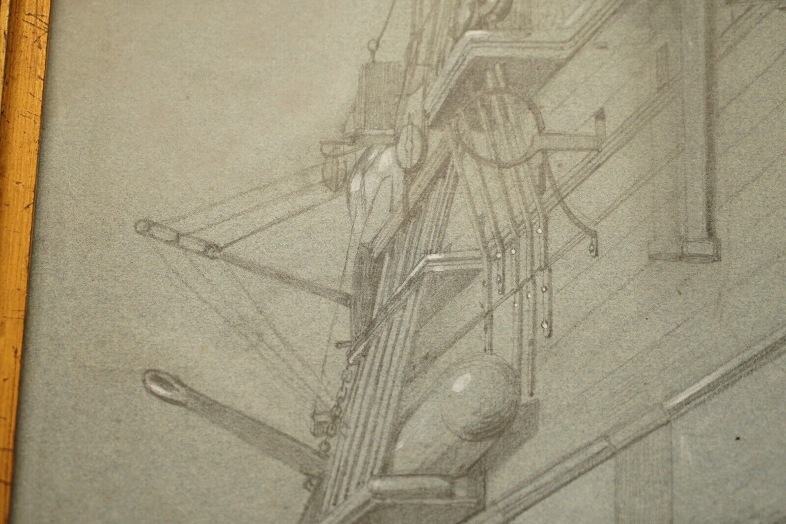 Very Fine Circa 1850 French School Study Of The Side Of A Ship In Chalk On Paper photo vinterior