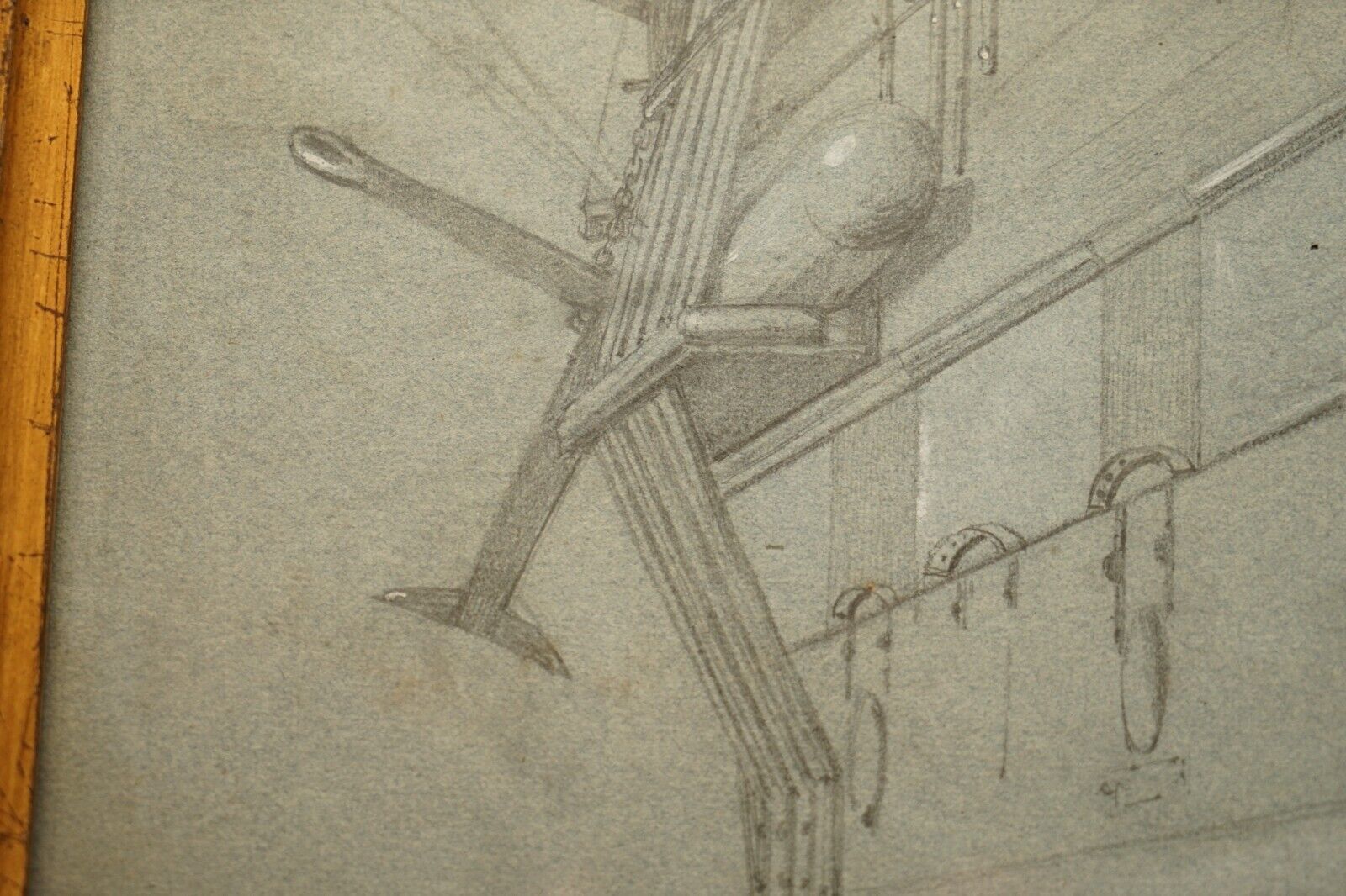 Very Fine Circa 1850 French School Study Of The Side Of A Ship In Chalk On Paper photo buy