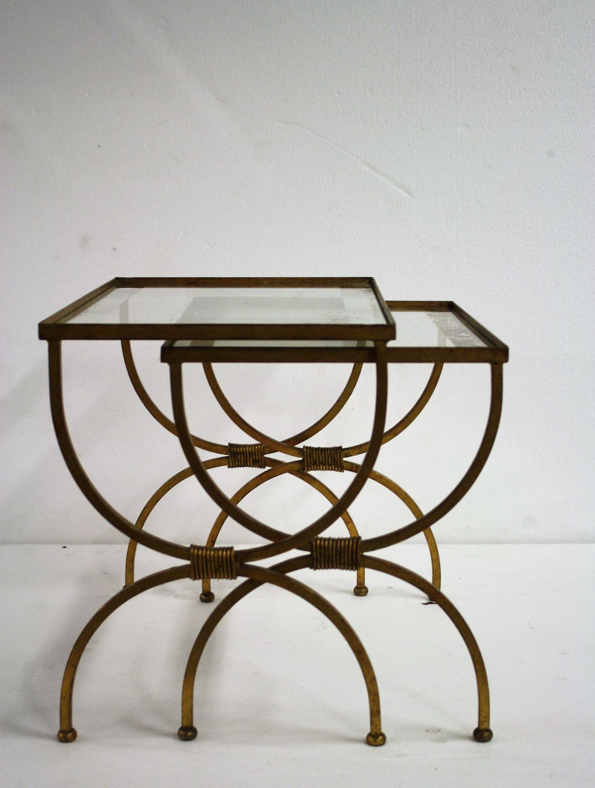 Set Of Gilt Metal Neoclassical Nesting Tables 1960s photo buy